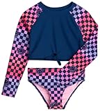 Limited Too Girls' Rash Guard Set - 2 Piece UPF 50+ Quick-Dry Long Sleeve Swim Shirt and Bikini Swim Set for Girls (7-16), Size 10-12, Navy Checkered
