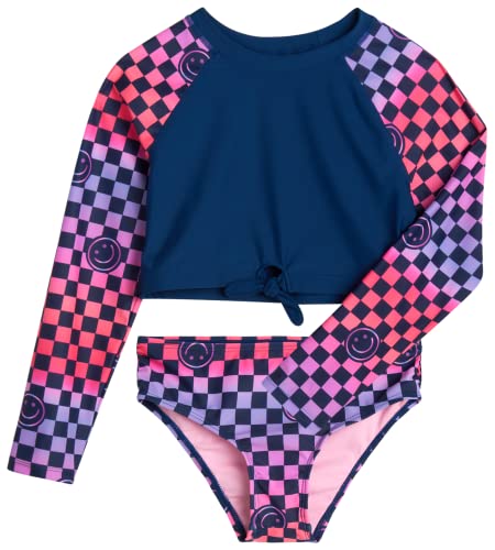 Limited Too Girls' Rash Guard Set - 2 Piece UPF 50+ Quick-Dry Long Sleeve Swim Shirt and Bikini Swim Set for Girls (7-16), Size 10-12, Navy Checkered