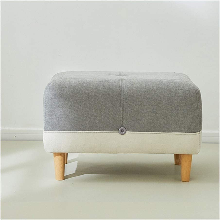 Repose-Pieds Ottoman en Tissu Gris 65x45x40 cm et Petit Tabouret en Bois Massif