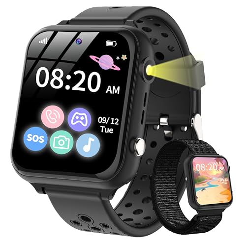 POKUJNFY Smartklocka Barn för Pojkar Flickor - Ring Telefon SOS 16 Spel HD Kamera Video MP3 Musik Spelare Kalkylator Väckarklocka Timer - Digitala Smartklocka för Barn Presenter