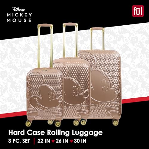 FUL Disney Mickey Mouse 3 Piece Rolling Luggage Set, Hardshell Suitcases with Spinner Wheels, 22/26/30 Inch, Rose Gold by FUL - Used condition - Image 2