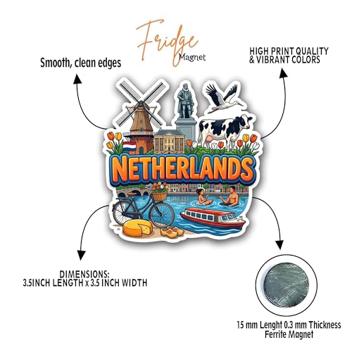Image of Netherlands Engineered Wood Fridge Magnet - Glossy Precision Laser Cut HD Print | Durable Magnetic Souvenir Decor for Refrigerator & Locker