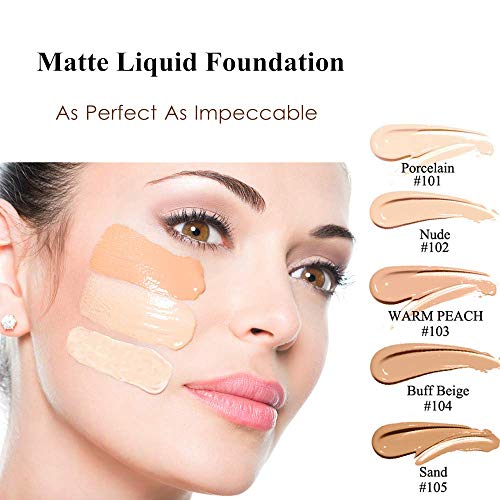 Foundation Makeup, PHOERA New 30ml Matte Oil Control Concealer Foundation Cream, Long Lasting Waterproof Matte Liquid Foundation (103 Warm peach)