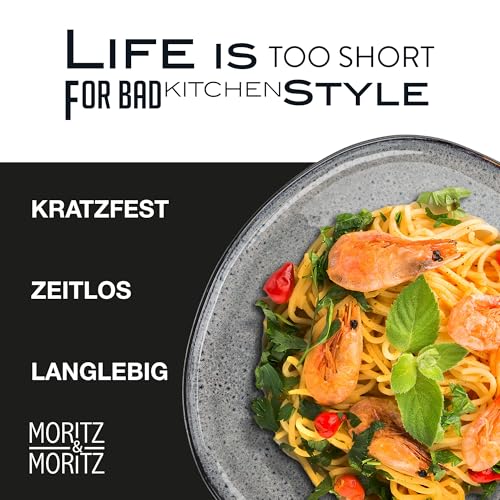 Moritz & Moritz ORGANIC 18-teiliges Geschirrset 6 Personen Grau - Elegantes Teller Set aus hochwertigem Steinzeug - Geschirr Set 6 Personen aus 6x Dinnerteller, 6x Dessertteller, 6x Suppenteller