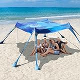 Rhino Valley Strandmuschel, Strandzelt Sonnenschutz UV 50+, Windschutz Strandzelt, Tragbar Sonnensegel Strand für Camping, Angeln, Picknick im Garten Strand, 10x10 FT, Dunkle Blau Schildkröte