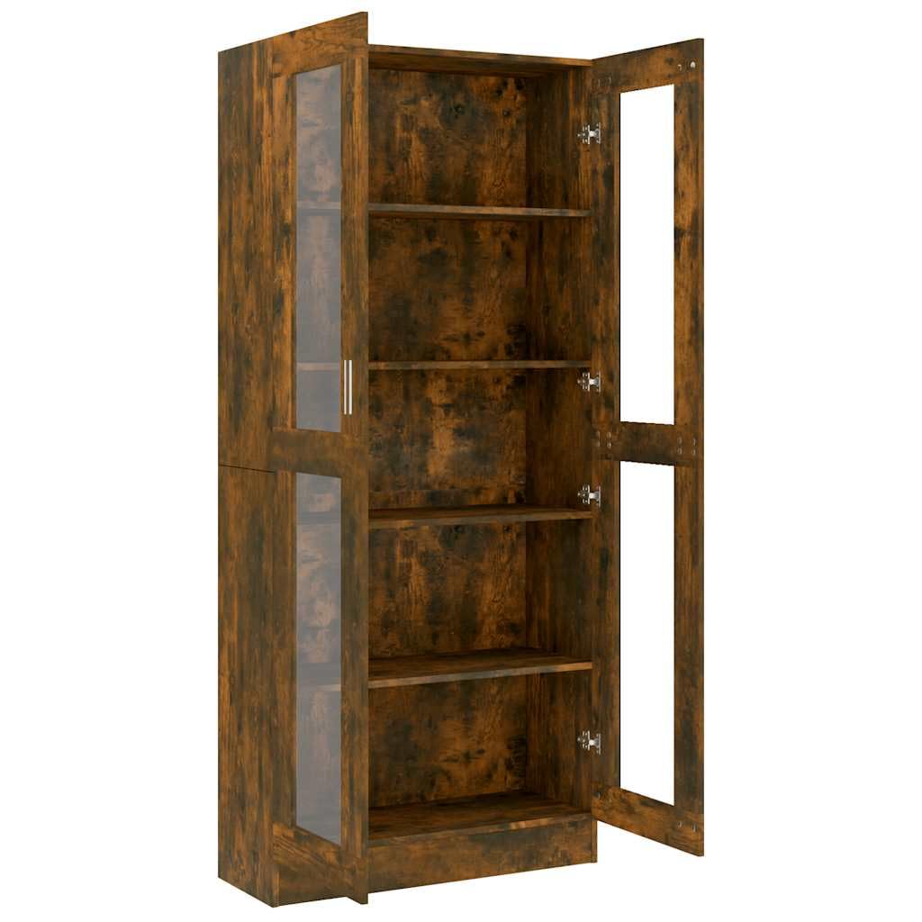 Tomostar Vitrine en Verre, Armoire Vitrine de Collection Armoire Vitrée Bibliothèque Meubles de Rangement pour Salon Chêne fumé 82,5x30,5x185 cm Bois ingénierie