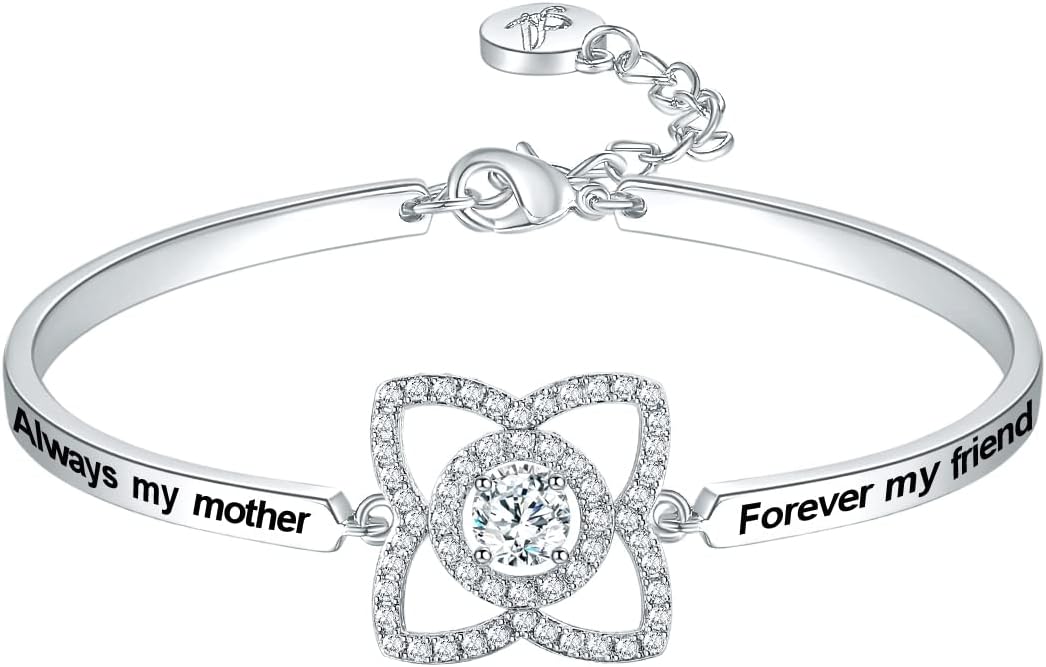 Mother's Day ‘Badass Mom’ Gifts, Engraved ‘Always My Mother/Godmother Forever My Friend’ Bangle Bracelet, ‘Mother Son Forever Love’ Women Jewelry, Christmas Birthday Presents from Daughter