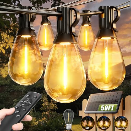 Tenmiro 50FT Solar String Lights Outdoor Waterproof,with Remote & Timer,LED Shatterproof 18+1 Bulbs,USB/Solar Powered Dimmable Outdoor Lights for Backyard, Porch, Garden, Wedding Decor,Patio Lights. by Tenmiro - Used condition - US$27.59