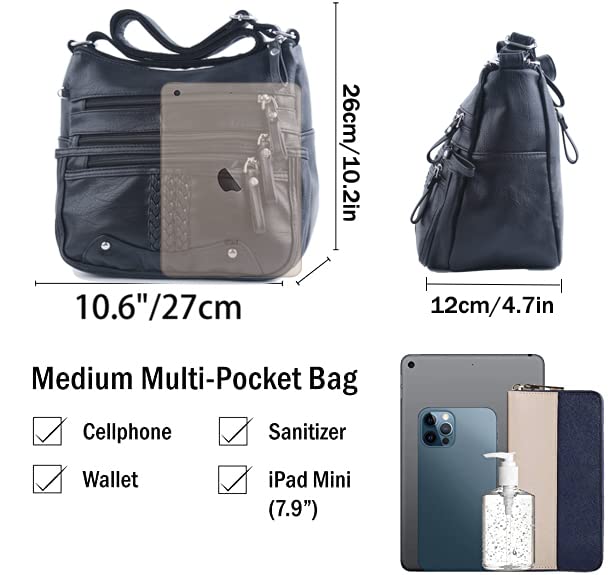 Image of ELDA 10 Pockets Crossbody Purse for Women Medium Pocketbooks Ladies Soft PU Leather Shoulder Bag Ladies Top Handle Satchel