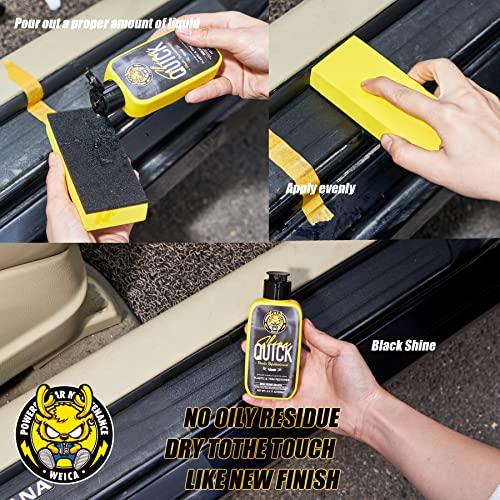 Weica Plastic Restorer - Quick Coat Back On Black Gloss Trim Restorer Cream, Automotive Plastic Care Highly Concentrated Kit 3.4 Fl Oz, Easily Applies In Minutes,Extended Durabilily-Lasts For Weeks #TOP3