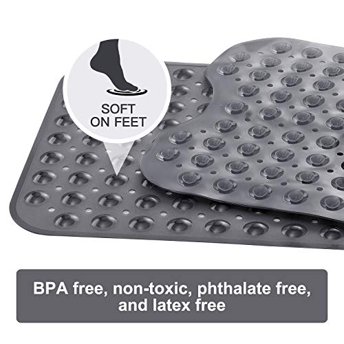 Yinenn Bath Tub Shower Mat 40 X 16 Inch Non-Slip And Extra Large, Bathtub Mat With Suction Cups, Machine Washable Bathroom Mats With Drain Holes, Clear Light Black #TOP4