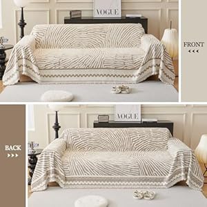 DREAMINGO Copridivano reversibile in ciniglia per divano a 3 cuscini per animali domestici, per cani e gatti, stile bohémien, lavabile, motivo geometrico kaki, XL, 180 x 340 cm - immagine 2