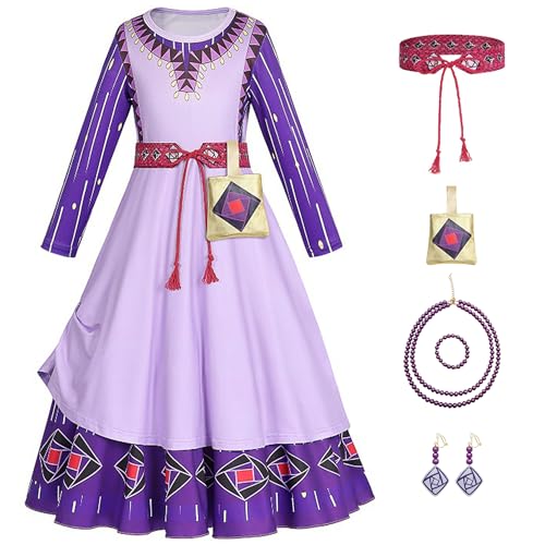 YOSICIL Wish Asha Costume Bambina Asha Vestito Principessa Asha maniche lunghe Cosplay Costume Halloween Carnevale Natale Compleanno Carnevale Festa con accessori,Viola 110