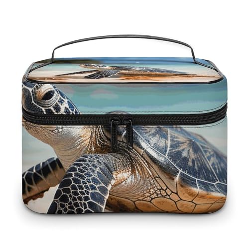 Foldable Travel Luggage Bag for Men And Women, Dry And Wet Separation Portable Travel Luggage Bag, Sea Turtle on The Beach Printed Waterproof Sports Luggage Bag, Fitness Bag