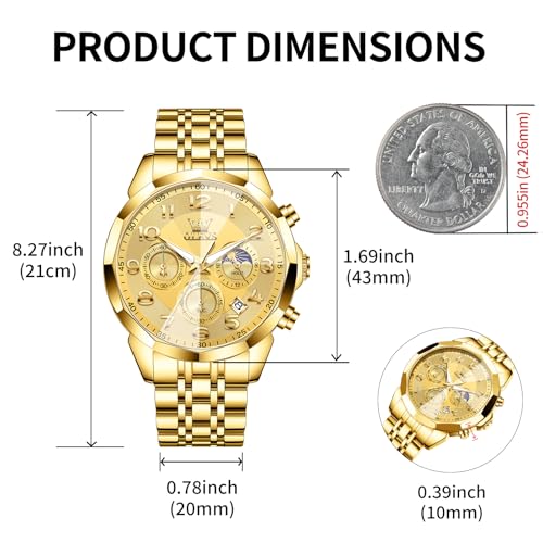 OLEVS Watch Men Luxury Gold Big Face Moon Phase Chronograph Stainless Steel Dress Waterproof Watches for Men Classic Metal Easy Reader Date Analog Quartz Mens Watches Relojes para Hombre — view 4