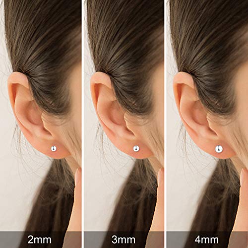 Sterling Silver Ball Stud Earrings Set Of 3 Pairs 2Mm 3Mm 4Mm Tiny Balls Earring Hypoallergenic Jewelry (Silver) #TOP2