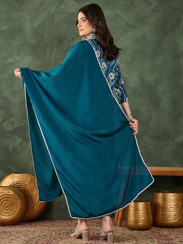 Image of Naixa Women's Rayon Printed Straight Kurta with Rayon Pant and Chinon Laced Dupatta Sets (NX3-727)