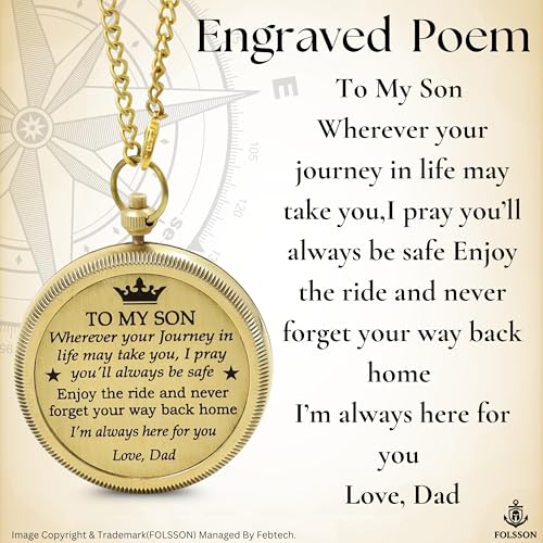 Brújula de Bolsillo de Latón Grabada con Estuche de Cuero – Brújula Náutica Vintage de 2" con Poema “para Mi Hijo” – Regalo Inspiracional para Hijo de Papá, Graduación, Cumpleaños y Navidad miniatura 5