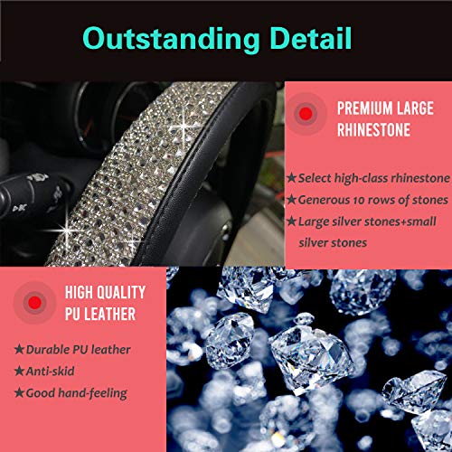 Pinctrot Large Size Bling Comfy Steering Wheel Cover With Jumbo Crystal Rhinestones, Anti-Slip Diamond Leather, 15.5-15.75 Inch (Silver) #TOP2