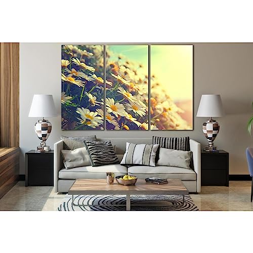 Lienzo decorativo de margaritas de primavera para renovar la estética de un salón amplio