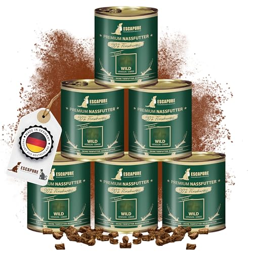 Escapure Adult Nassfutter Wild 6 x 800g Dose - 90% pures Wildfleisch Hundefutter - Dosenfutter Wild Topferl ohne Zusatzstoffe - Ergänzungsfuttermittel für ausgewachsene Hunde frei von Getreide