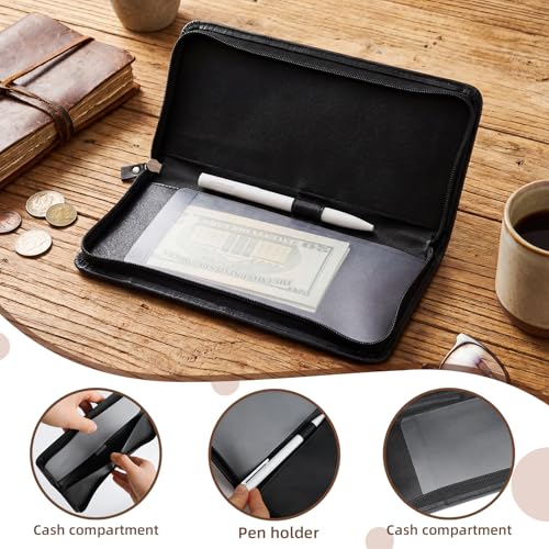 Sunnymove Leather Checkbook Cover Business Checkbook Wallet for Men Women Check Book Case Card Holder Personal Check Registers with Pen Inserts Zippered Portfolio for Traveller Checks Duplicate Checks - Thumbnail 4