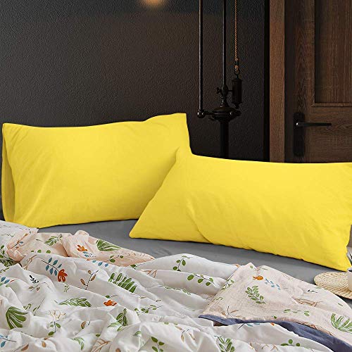 Image of Soft Pillow Covers 17 x 27 Inches - 100% Egyptian Cotton 400 Thread Count Set of 2 Pillow Cover Set Envelope Closure Hotel Quality Pillowcase - Yellow
