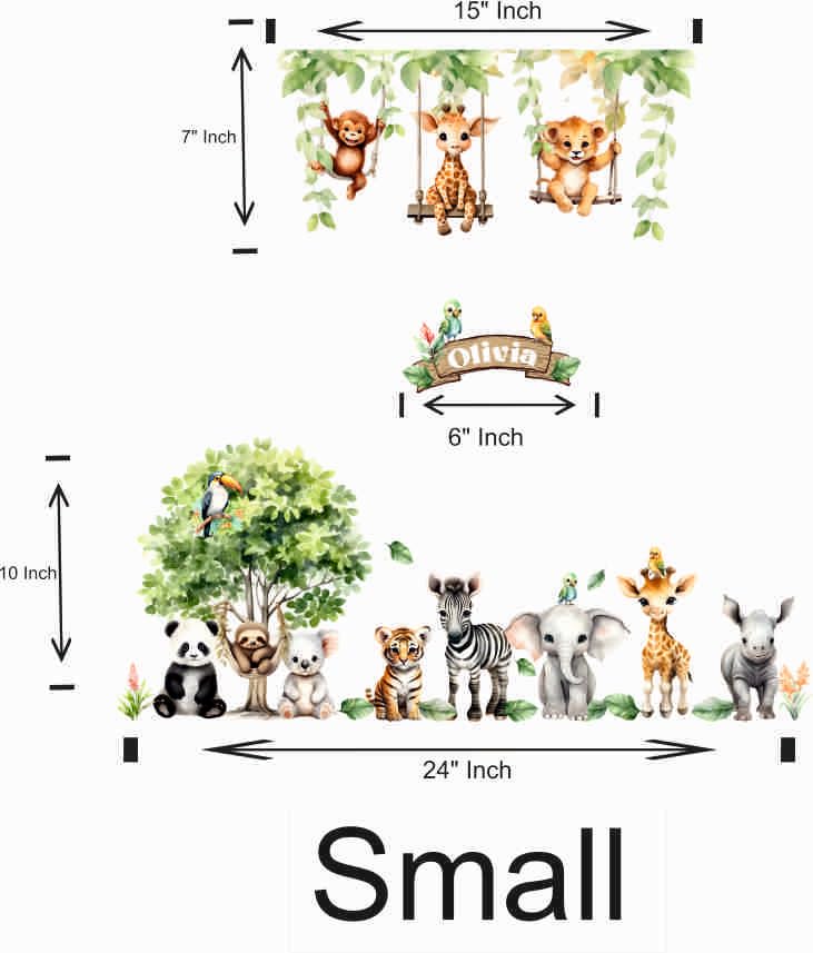 Image of Jungle Theme Wall Sticker for Kids Room Decor - Fun Animal Growth Chart with Giraffe, Elephant, Tiger, Panda, and More - Peel & Stick Removable Nursery Wall Decal (K, Small)