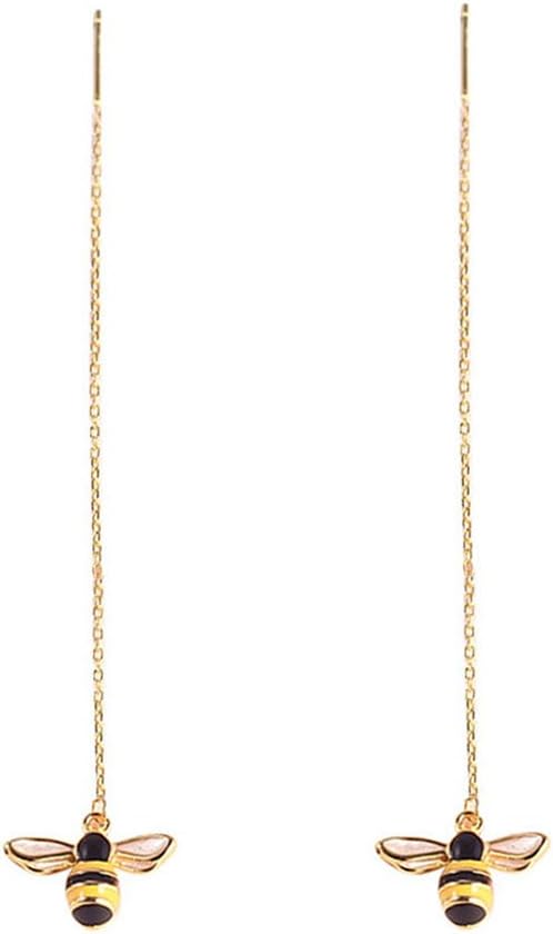 SLUYNZ Solid 925 Sterling Silver Bumble Bee Dangle Earrings for Women Teens Honey Bee Drop Earrings Threader Tassel Chain