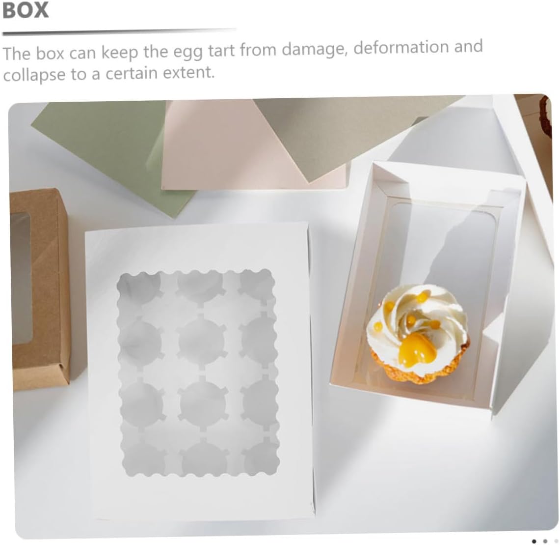 10pcs Windowed Paper Bakery Boxes for Cupcakes Muffins Egg Tarts, White Cardboard Pastry Packaging for Party Food Storage