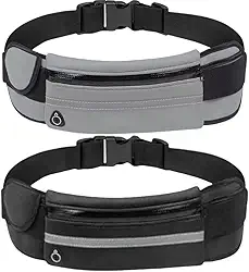 Kit 2 Pochetes Corrida Impermeável Fitness Esportiva Academia Bike Bolsa De Cintura Para Celular 0057 (Preto + Cinza)