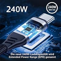 CY Kabel USB-C 240 W Typ C Stecker Kabel Up Down Winkelstecker 48 V 5 A kompatibel mit USB 2.0 480 Mbit/s 100 W Aufladen für Laptop Tablet Handy – Ansicht 3