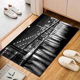 Dyjuaa Ville Vue Nocturne Paillasson Entrée Intérieur 60x90 cm, New York Pont de Brooklyn Tapis Lavable en Machine Antidérapant Rugs Carpet Poil Ras Doux pour Chien, Cuisine, Porte et Couloir