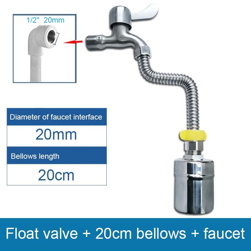 Valvola A Galleggiante In Acciaio Inox 304 + Tubo Corrugato + Rubinetto Per Riempimento Automatico Serbatoi Acqua | Kit Per Torri, Abbeveratoi, Piscine