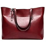 Leather Tote Bag for Women, Large Commute Handbag Shoulder Bag Zipper Women’s Work Satchel Bag (wine red)