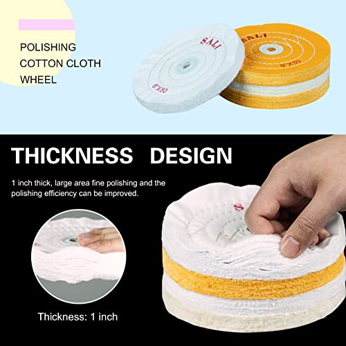 Sali 4 Pack Polishing Wheel For Bench Grinder Buffing Wheel 6 Inch Yellow Cotton (50 Ply) For Buffer Polisher Coarse Polish Pad 1/2'' Arbor Hole With Polishing Compound #TOP4