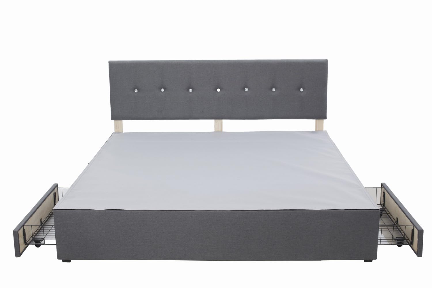 Panana Grey Divan Double Bed Linen Fabric Divan Bed Frame With/without Headboard Storage Drawers (with Crystals Headboard, 2 Side Drawers, 6FT Super King)