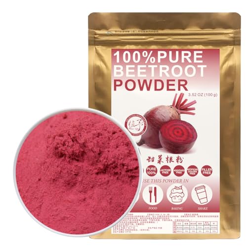 100% Natural Pure Beetroot Powder 100g/3.52oz 甜菜根粉 polvo de remolacha para batidos, batidos, panadería y bebidas, | sin conservantes, sin azúcar añadido