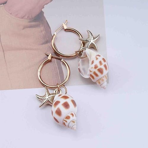 Miniatura 3 de Erimberate Aretes de aro de concha de concha de mar bohemios, aretes colgantes de estrella de mar dorados, aretes de concha, aretes de estrella de