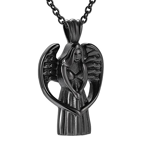 Collier urne funéraire Ange Vous bénisse en acier inoxydable noir