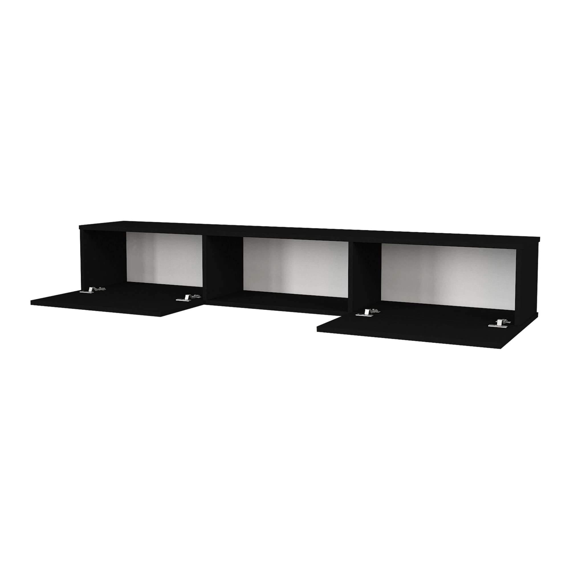 [en.casa] Mueble de TV Flotante Paltamo Mueble de Salón Mesa de TV Suspendido con 3 Compartimientos y 2 Puertas Abatibles 180 x 31 x 30 cm - Negro