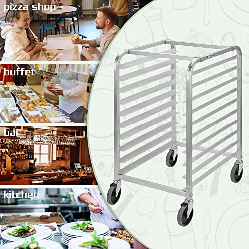 HALLY SINKS & TABLES H Brötchenregal, 10 Etagen, mit Rädern, kommerzielles Bäckerei-Regal aus Aluminium für volle und halbe Bleche – Küche, Restaurant, Cafeteria, Pizzeria, Hotel und Zuhause, 66 cm L