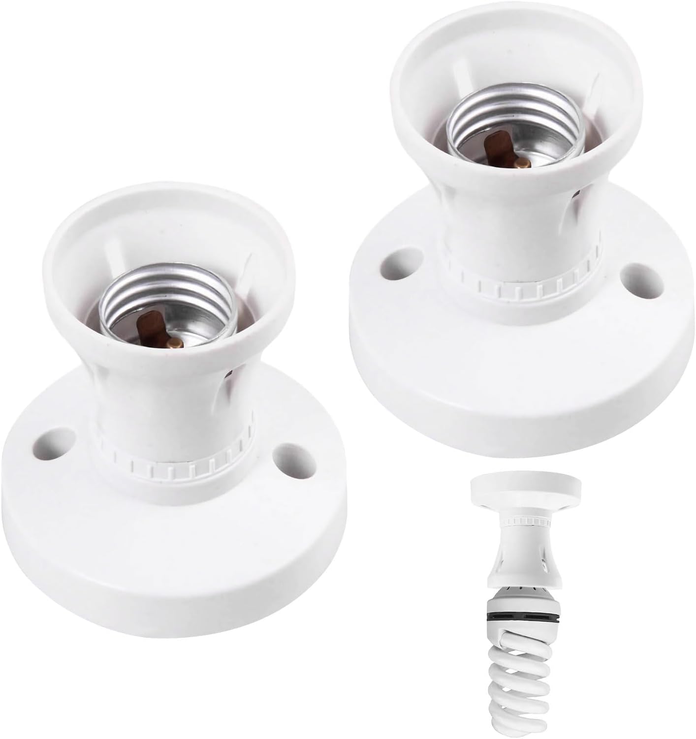 2Pcs E27 Ceiling Lamp Holder,E27 Ceiling Light Fitting,White Lamp Holder,Screw Light Bulb Socket Base Converter,Easy to Install for Pendant LED Bulbs[Energy Class A]