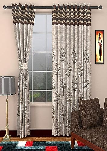 Image of HOME UTSAV 3 Piece Jute Blackout Heavy Jacquard Tree Curtains for Window 6 Feet, Brown