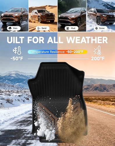 Image of Premium Color TPE Floor Mats Custom Fit for Toyota RAV4 2019-2025 (Only for Hybrid)| Saddle Brown Wing Design | All-Weather Heavy Duty Car Floor Liners Full Set 1st & 2nd Row
