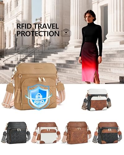 Image of Crossbody Bags for Women with Built In Wallet,RFID Travel Purse | Quilted Design, RFID Protection, Multiple Compartments, Organized Storage, iPad Compatible, Adjustable Strap