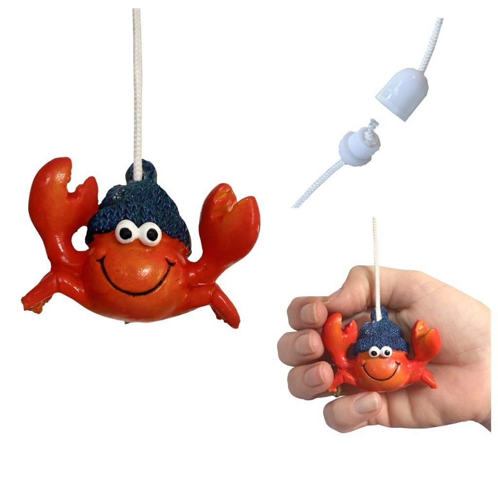Lowgy White Quirky Crab Light Pull With Cord & Connector For Easy Fitting - Choice Of Cord Colours & Connectors - Novelty Resin Bathroom Pull Cord