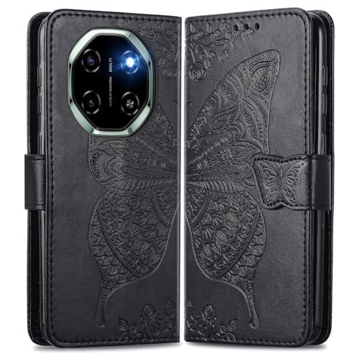 MOJIA Lederhülle für Blackview Shark 6 5G, Hochwertige Leder Flip Wallet Handyhülle mit TPU Innenhülle & Kartenhalter [Geschenk Handgelenkriemen]. Schwarz