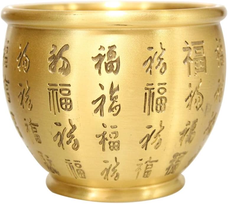 Taoist Supplies Amulet Exorcism Bringing Good Luck Mascot Decoration Pendant 黄铜百福缸 招财进宝双鱼铜缸家居装饰工艺品摆件 铜百福缸（1Pcs 铜小百福缸