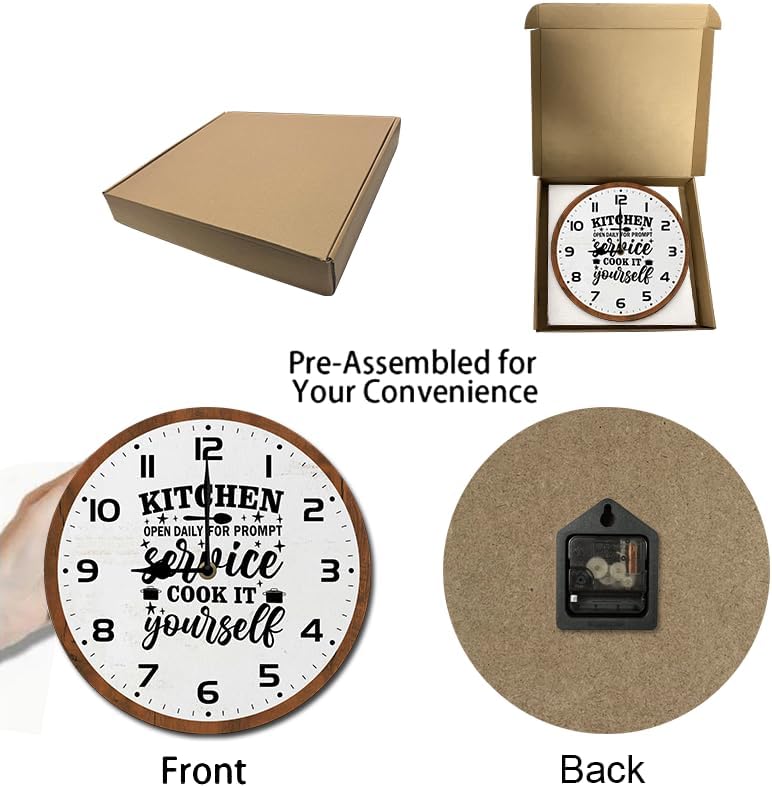Miniatura 4 de Reloj de pared para cocina, abierto a diario, de 10 pulgadas, silencioso, sin tictac, funciona con pilas, de madera, moderno, minimalista, simple,